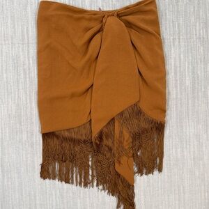 Zara Fringe Wrap Skirt in Burnt Orange